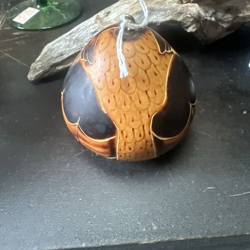 Lucuma Owl Gourd Hand Painted Ornament Rattle Figurine 2.5